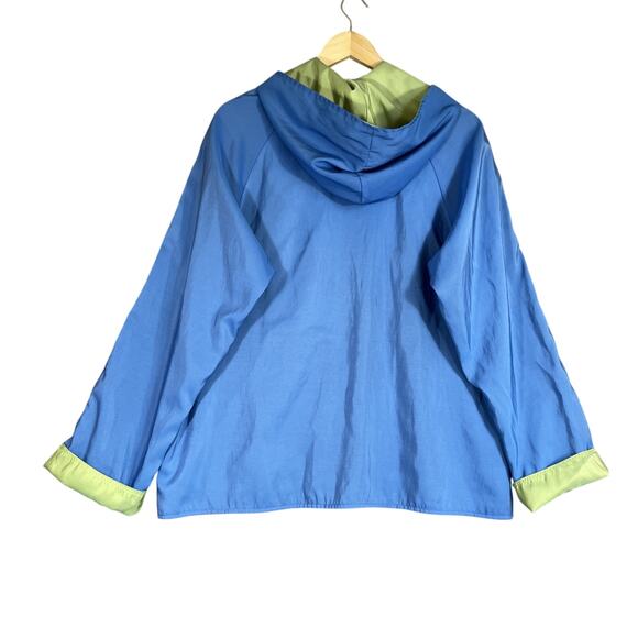 Maralyce Ferree Jacket Medium Reversible Blue Green Boxy Hooded Windbreaker USA - Picture 2 of 9
